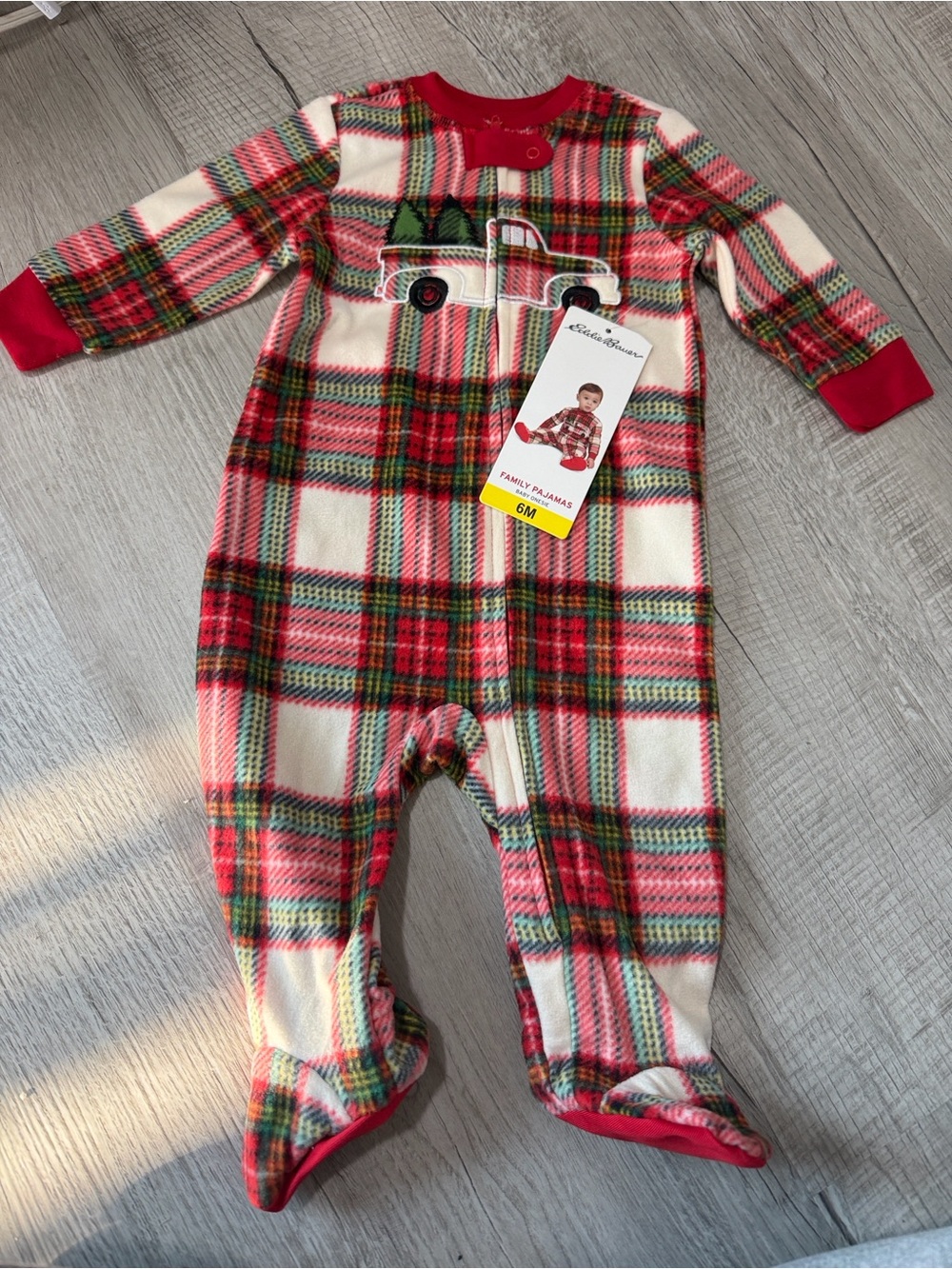 Eddie Bauer Red and Green Plaid Footed One-Piece Pajamas